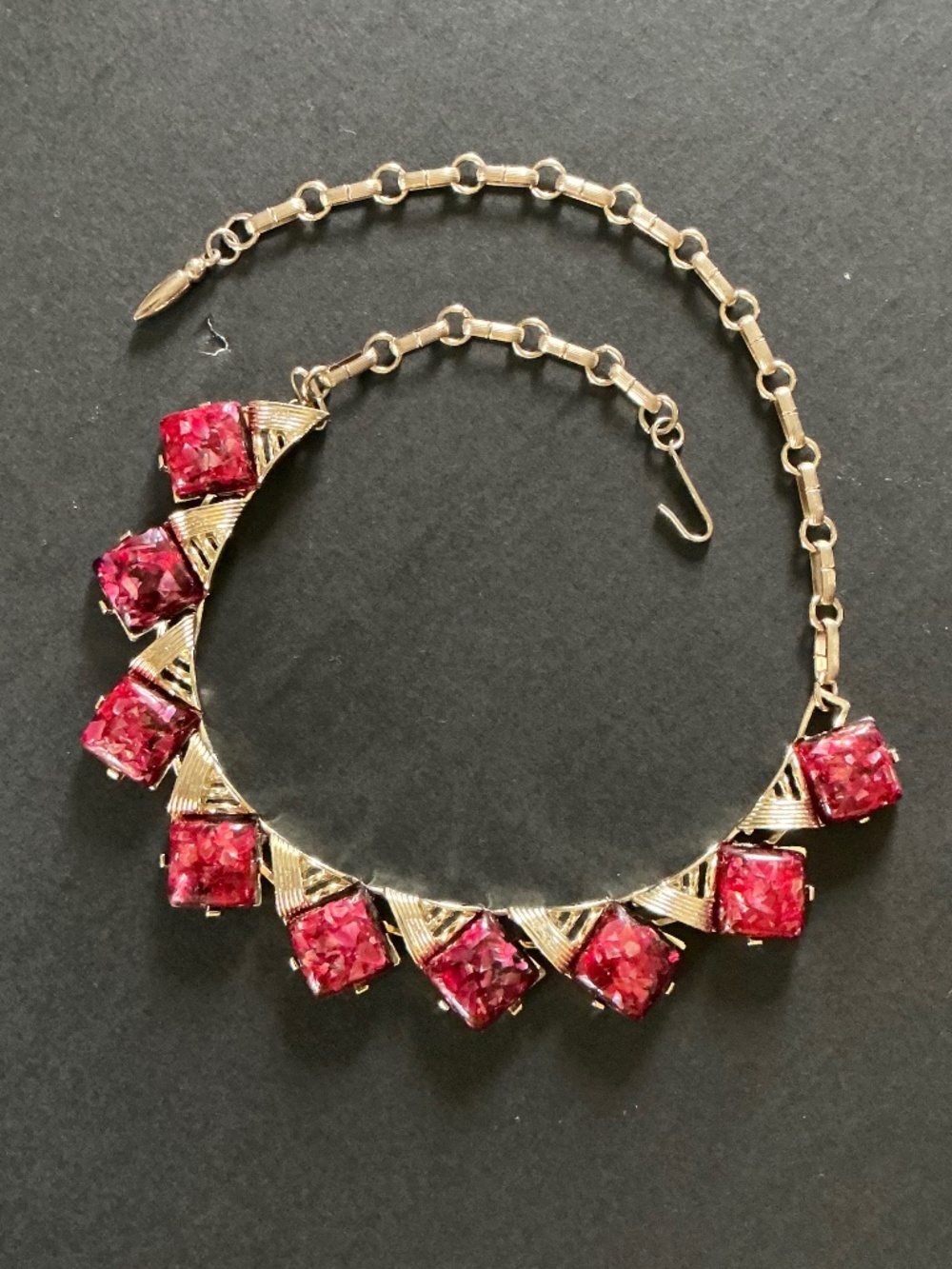 Vintage Coro Confetti Lucite Thermoset Red Necklace MCM Signed